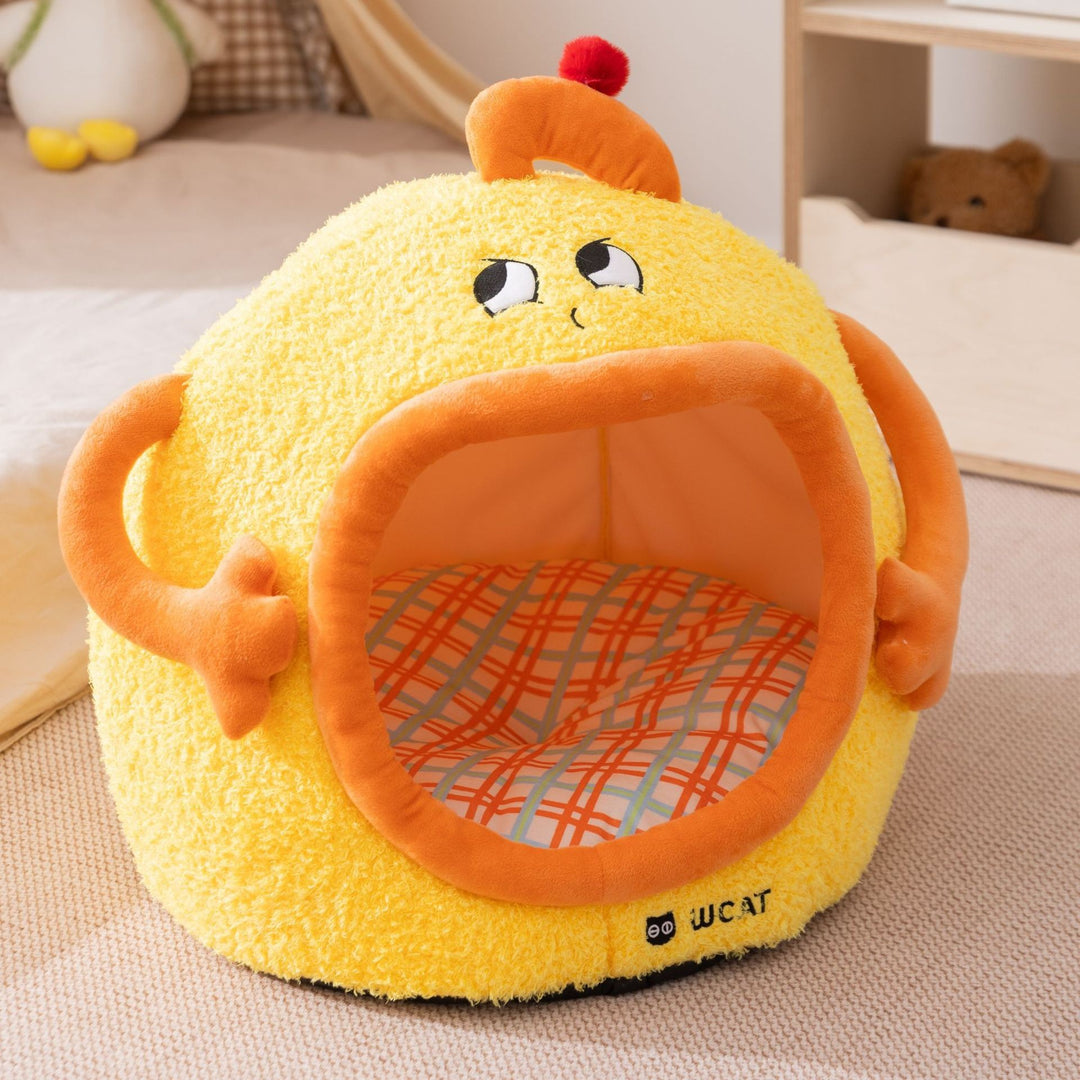 Half-open pet bed with roof shape, fabric