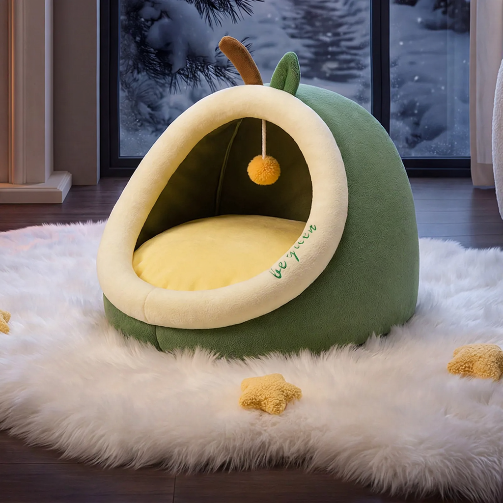Half-open pet bed with heat filling for autumn and winter
