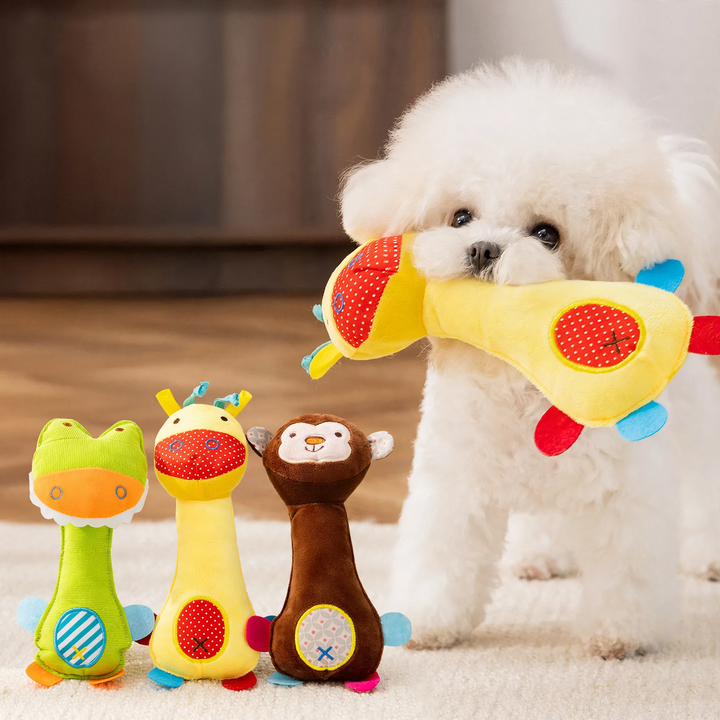 Plush animal toy with squeaker for dogs and cats
