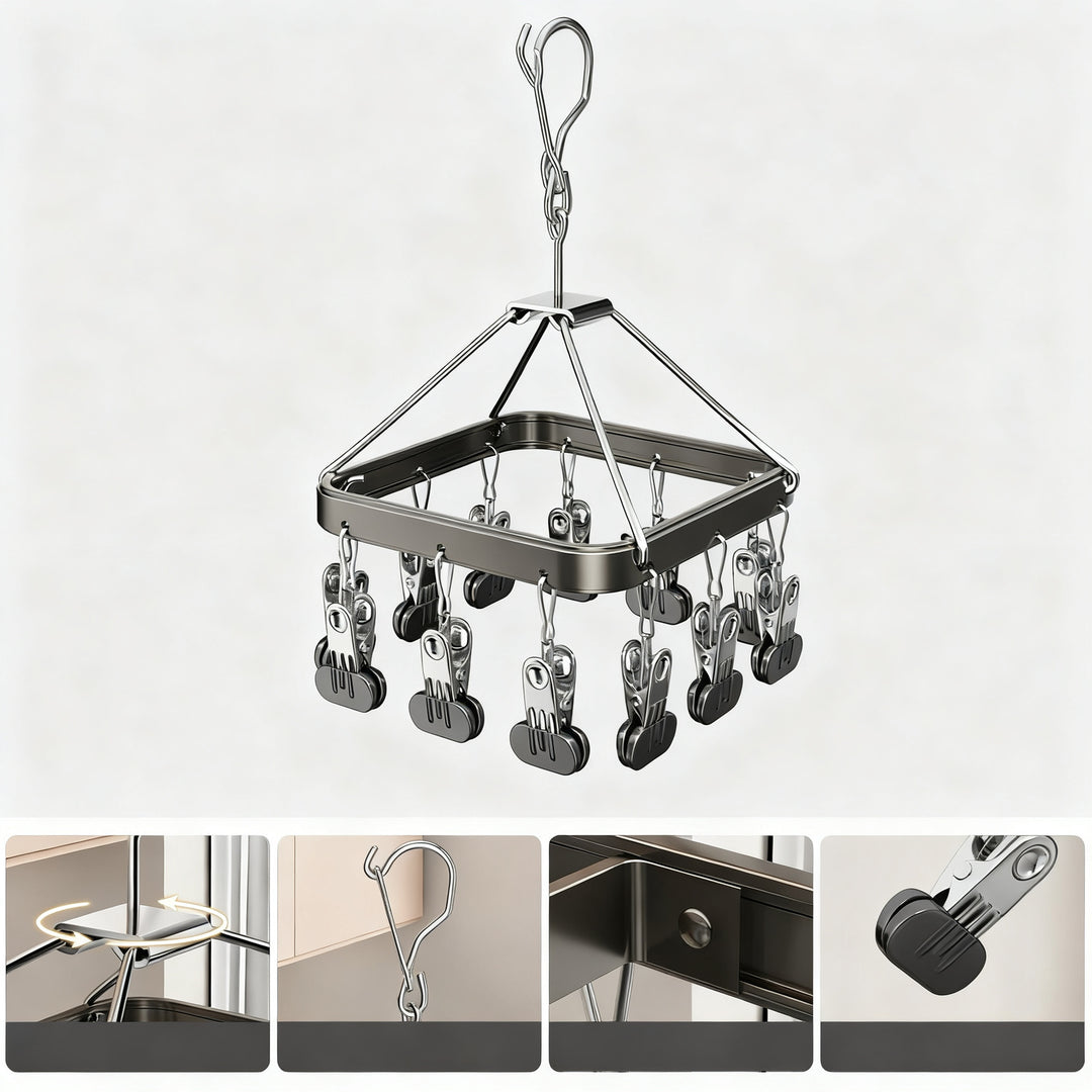 Aluminum drying rack with multiple clips