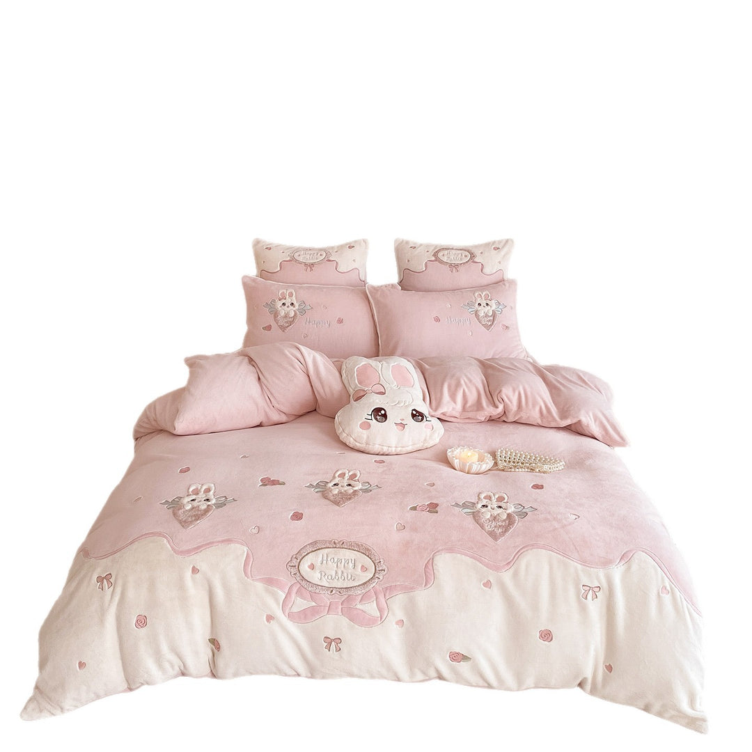 Bedding set 4-piece, milk fleece, cartoon pattern