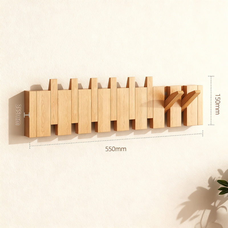 Wood wall coat rack made of beech, 3–12 hooks