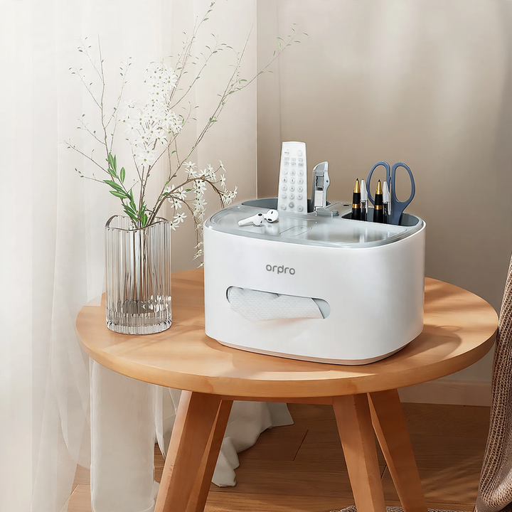 Multifunctional tissue box shelf with phone holder