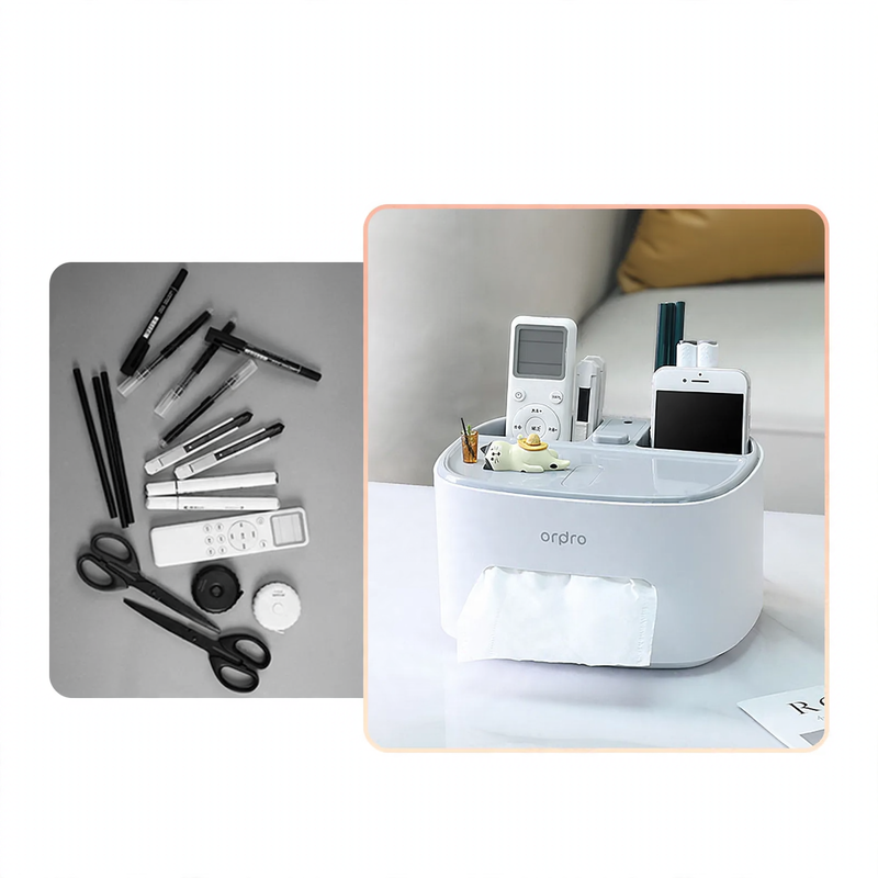 Multifunctional tissue box shelf with phone holder