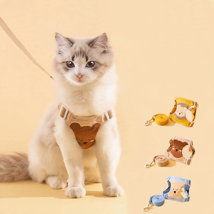Dishes for cats and dogs, vest with leash