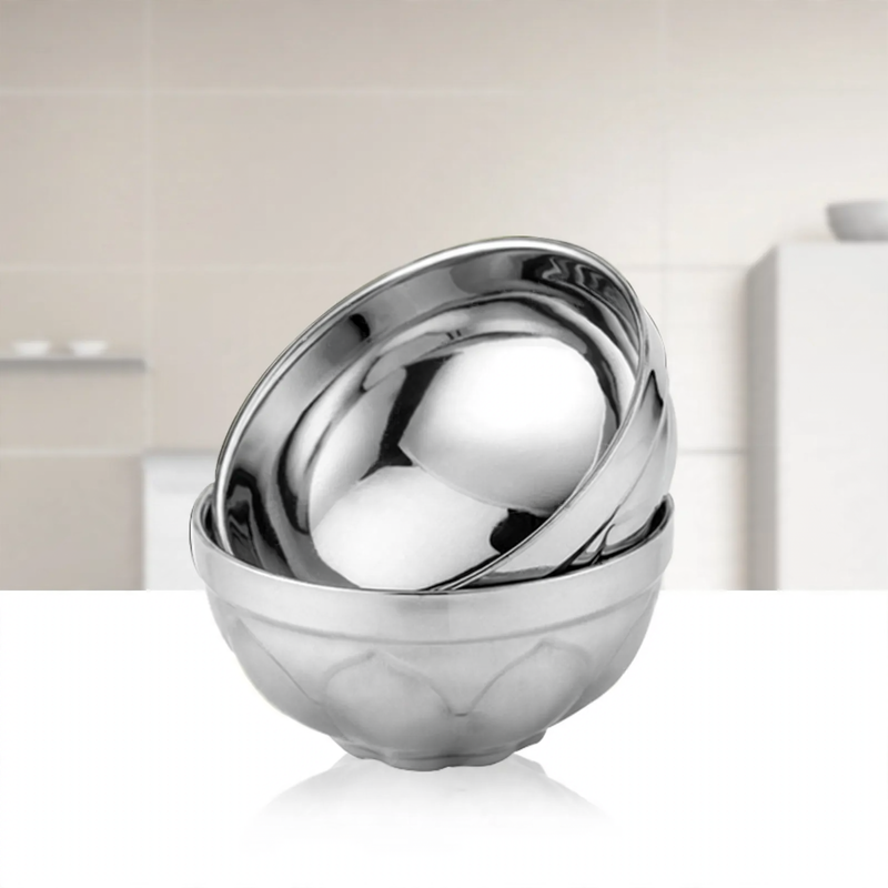 Double-walled stainless steel bowl, lotus shape