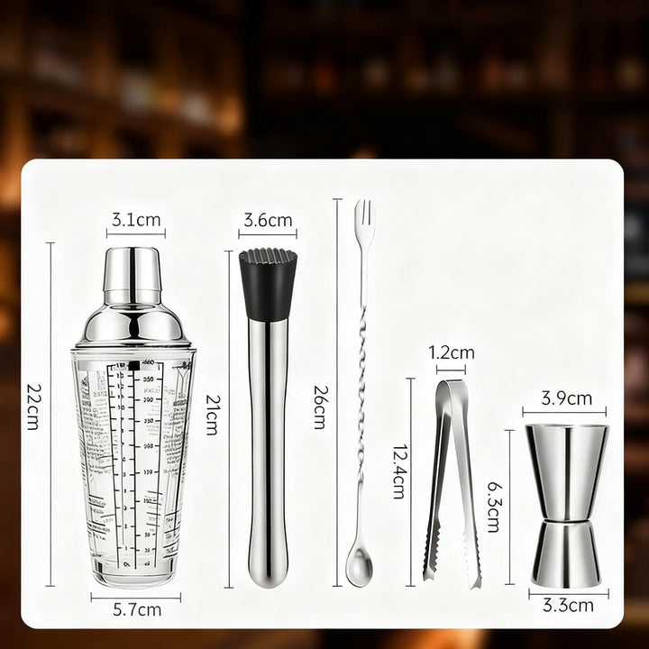Cocktail Shaker Set with Glass and Accessories