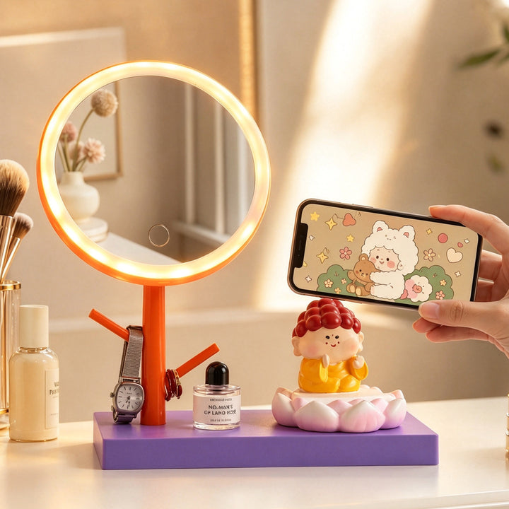 Cartoon-Phone-Stand with Makeup Mirror