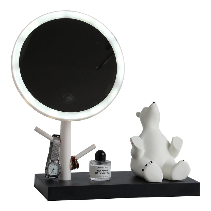 LED cosmetics mirror with phone holder and jewelry holder