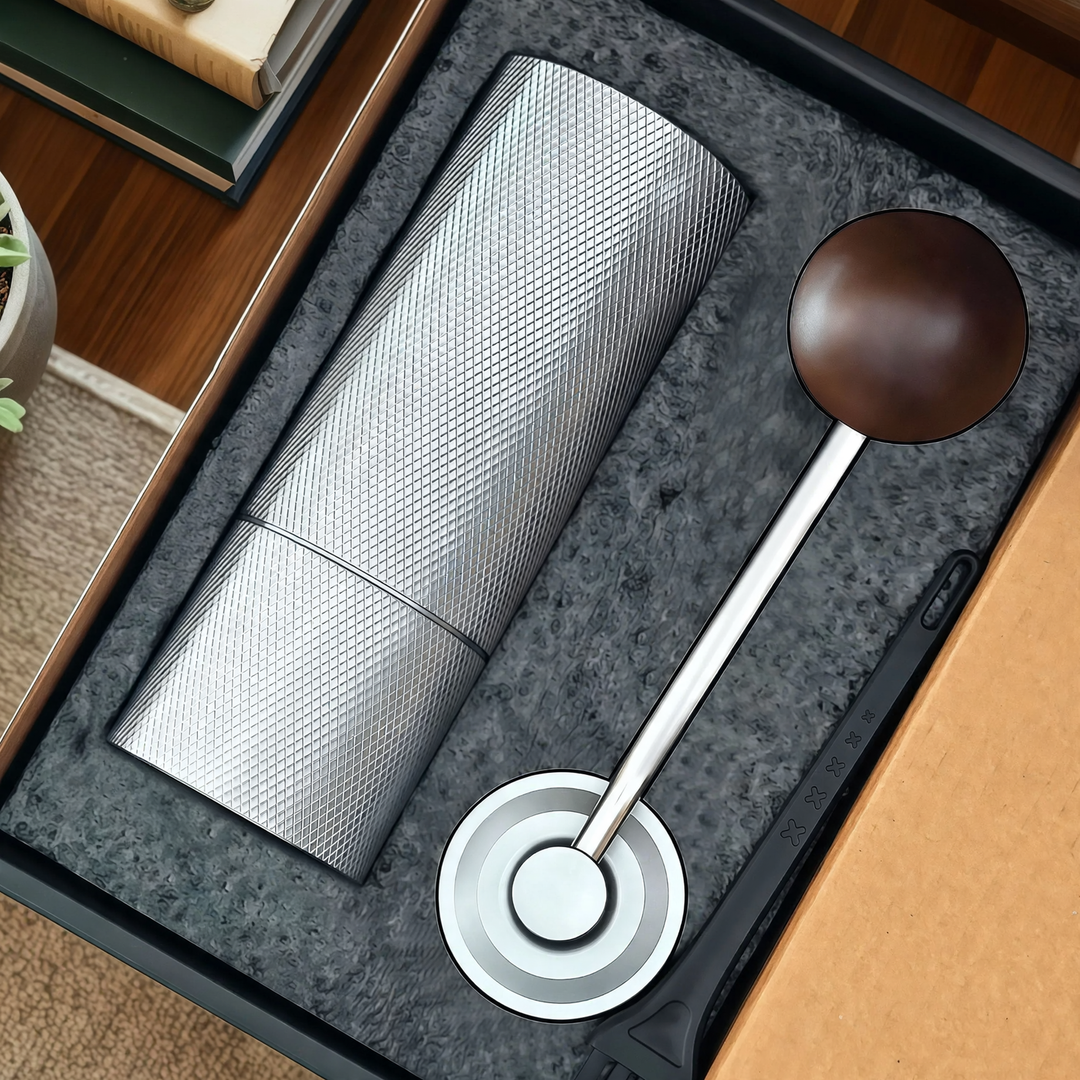 Hand coffee grinder with CNC grinding mechanism and brush
