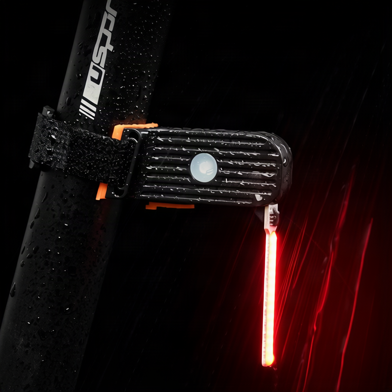 Bicycle rear light with flowing light effect, USB-C