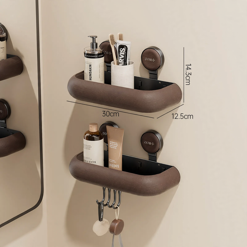 Bathroom wall shelf with suction cup, drainable