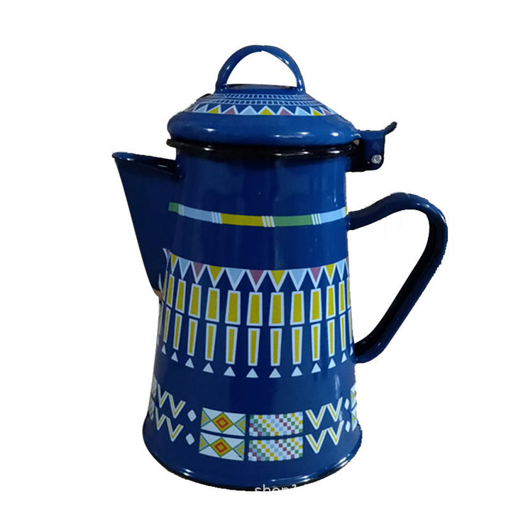 Enamel jug with handle, Blue design