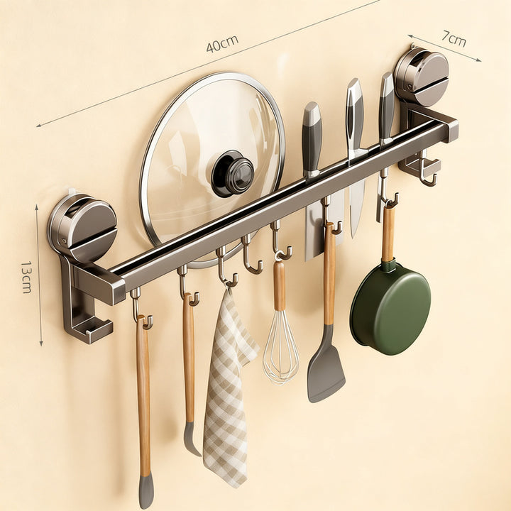Kitchen hanging rod with hooks made of aluminum