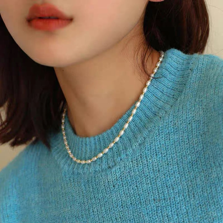Pearl necklace with silver clasp, pearls 4–12 mm