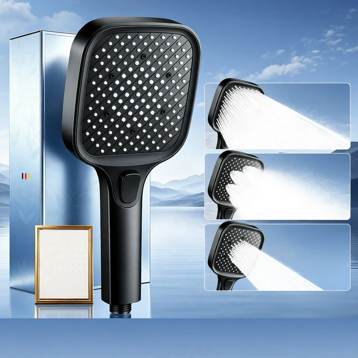 Square rain shower head with pressure boost, ABS, 3 functions