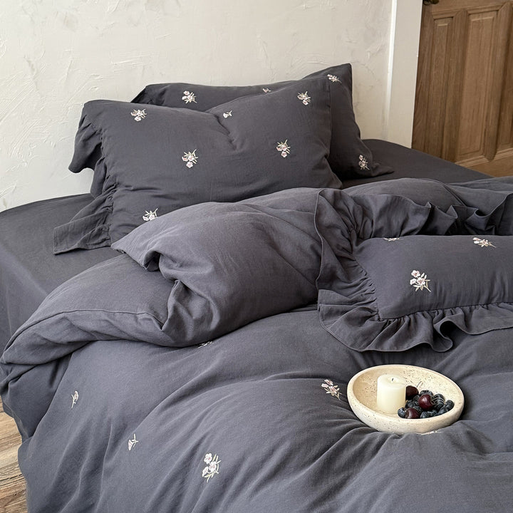 Cotton-linen bedding, 4-piece, floral pattern