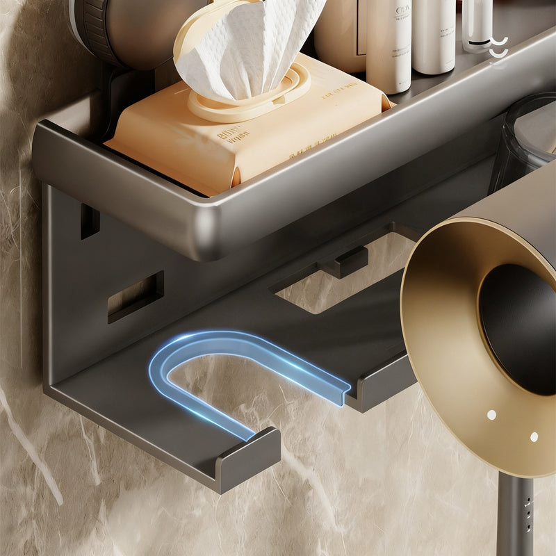 Toothbrush and hairdryer wall shelf made of space aluminum