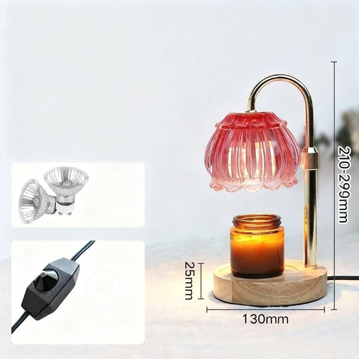 Wax melting lamp with wooden base