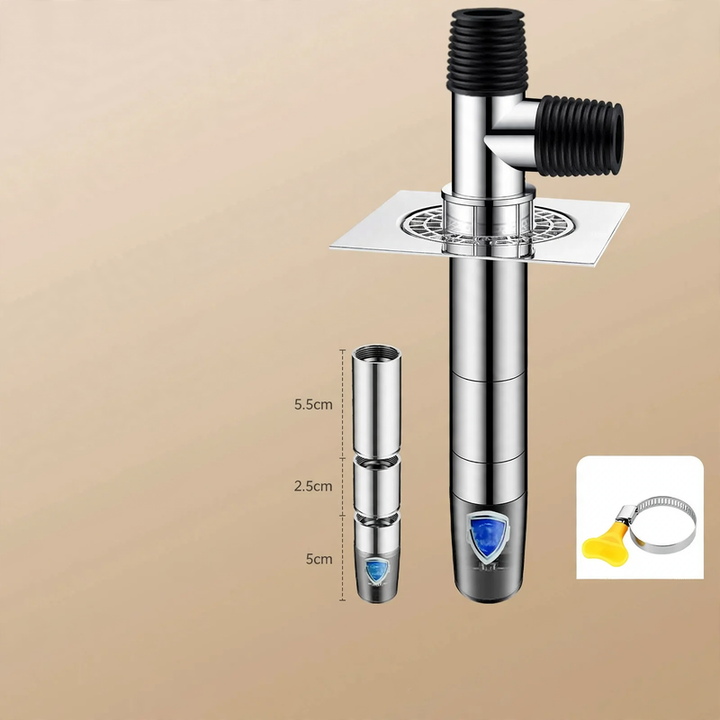 Extended drainage pipe with odor protection for washing machine
