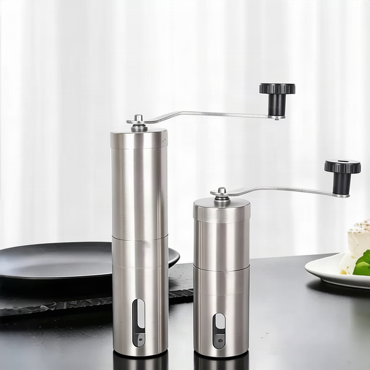 Manual coffee grinder with ceramic grinding mechanism, stainless steel