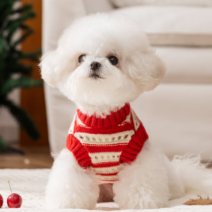 Knitted sweater for dogs with cherry pattern