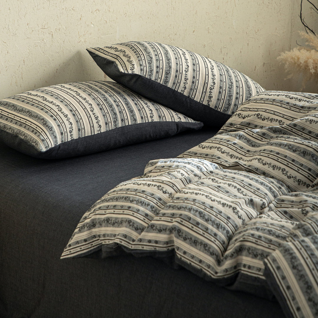 Cotton-linen bedding, 4-piece, striped pattern
