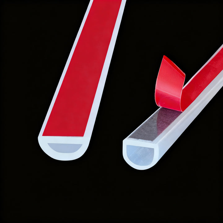 Silicone sealing strip, self-adhesive, D-profile