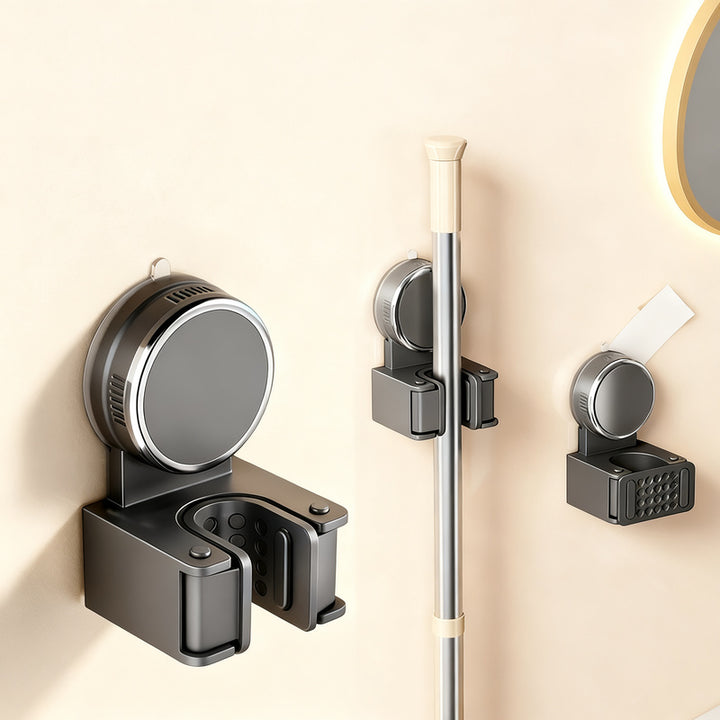 Suction cup holder for brooms and cloths, ABS