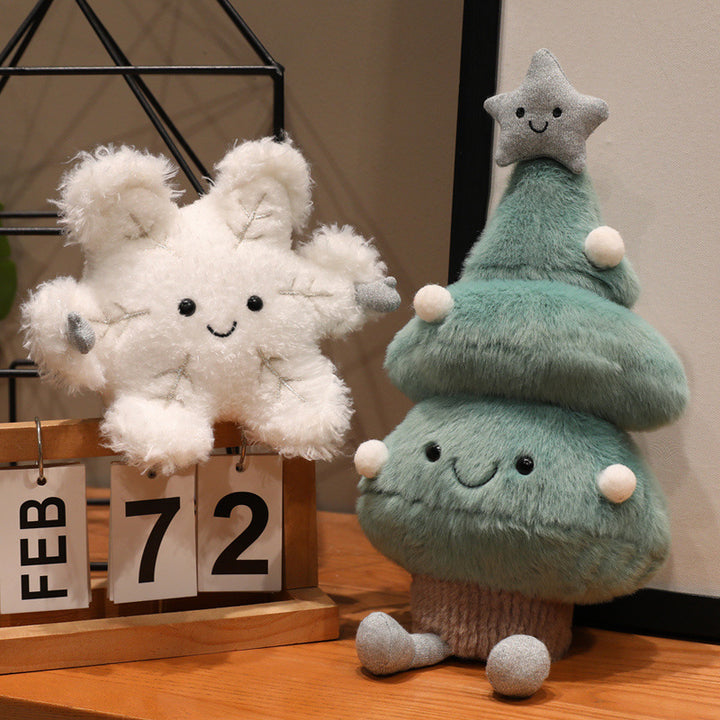Christmas plush toys, Christmas tree, and snowflake