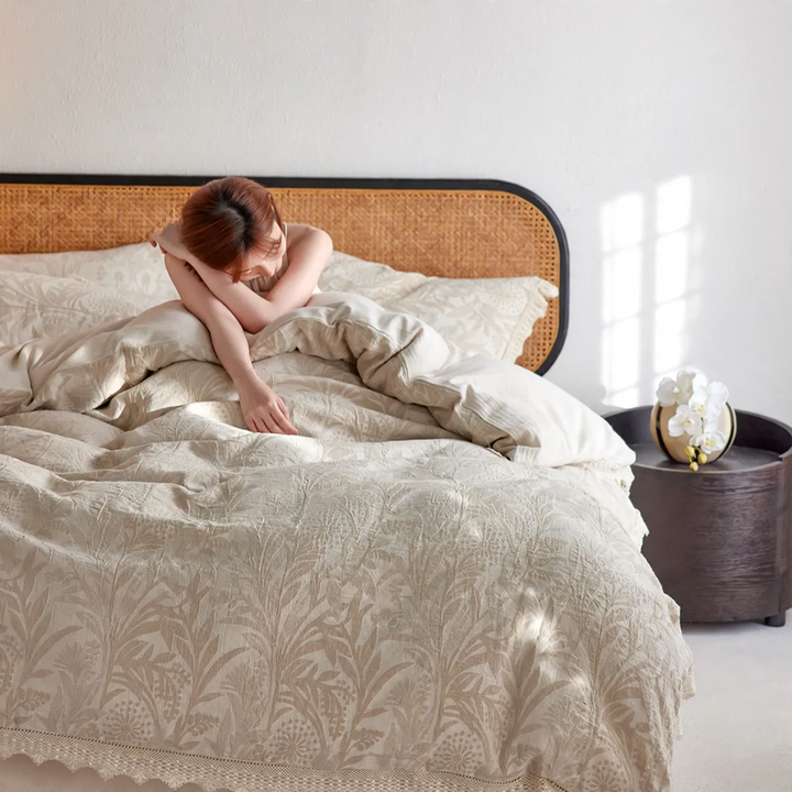Linen bedding set, 4-piece, jacquard pattern