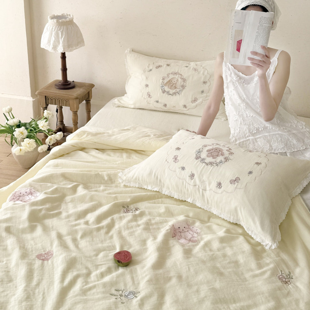 Cotton summer duvet with embroidery, washable