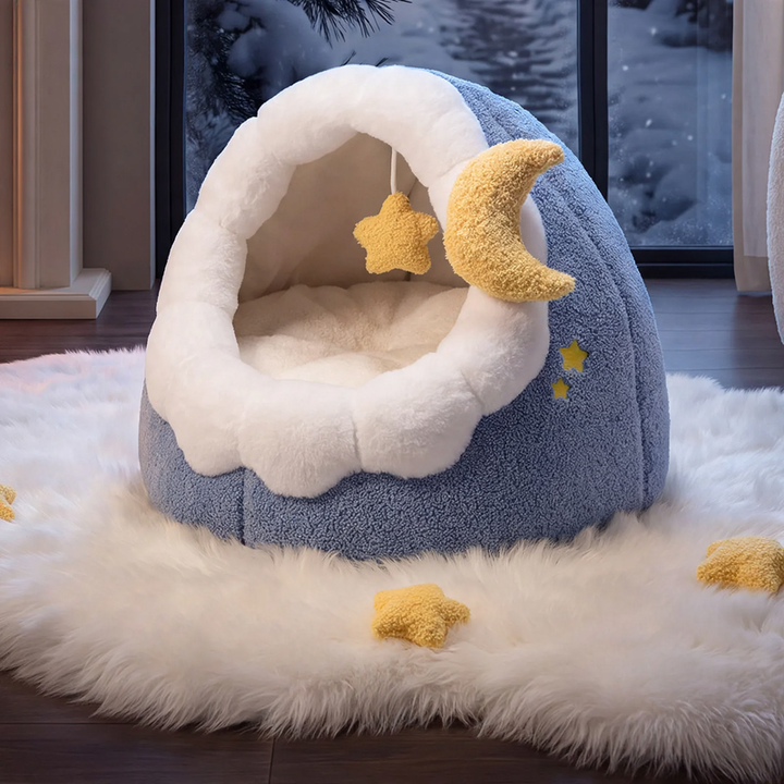 Half-open pet bed with heat filling for autumn and winter