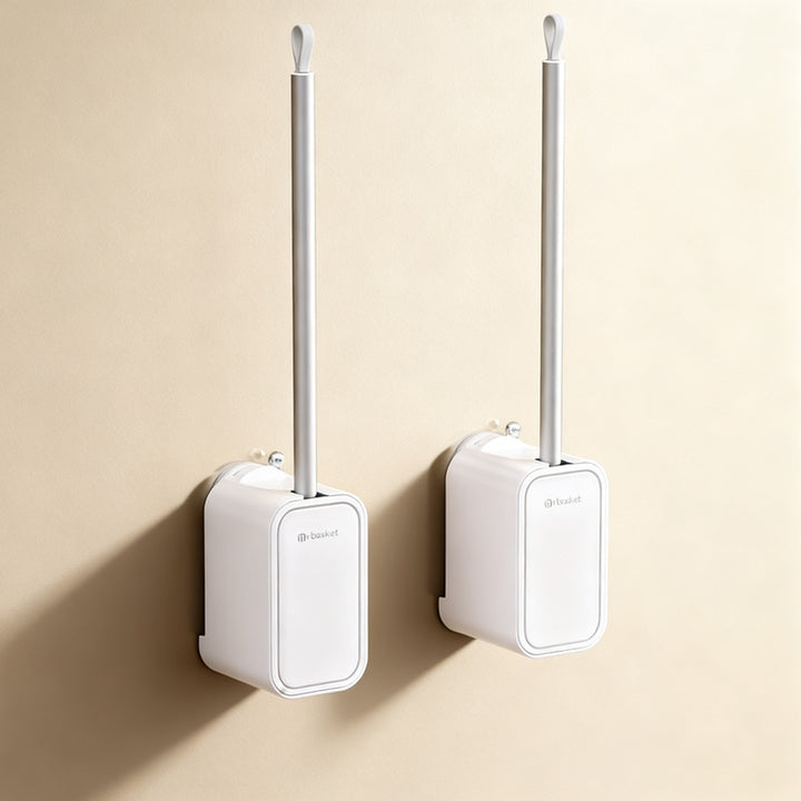 Toilet brush with suction cup, wall mountable