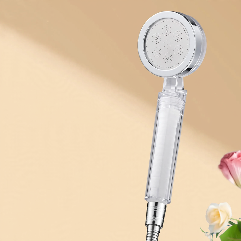 Portable shower head with pressure boost and filter