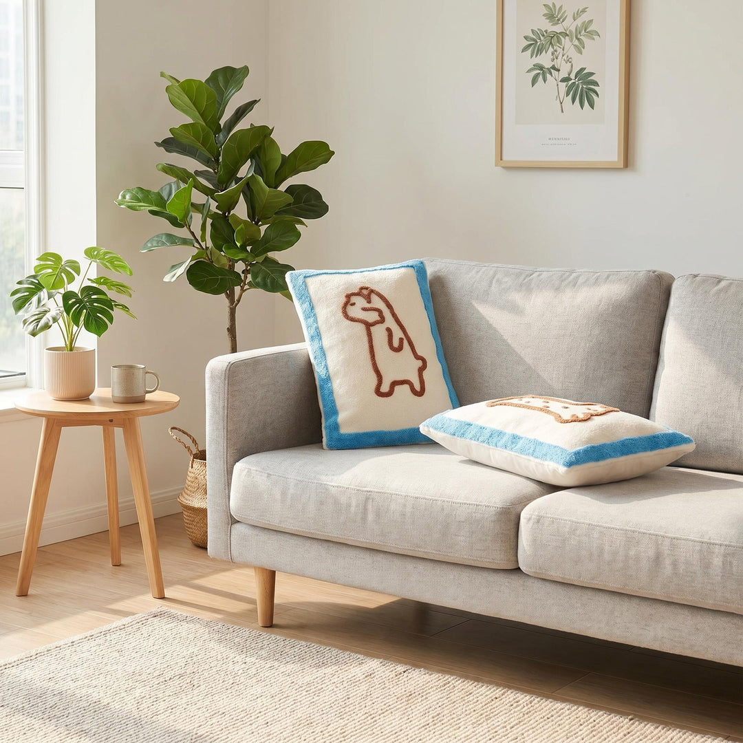 Cushion with animal motif and embroidery, polyester, with filling