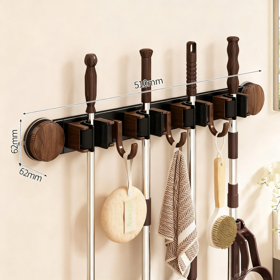 Wall mount for broom and mop made of aluminum