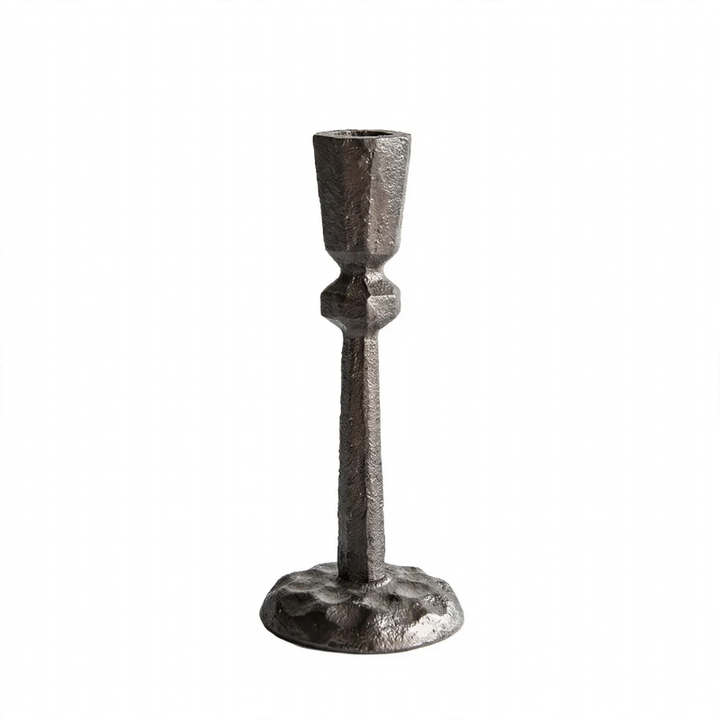 Cast Iron Candle Holder, Geometric Design