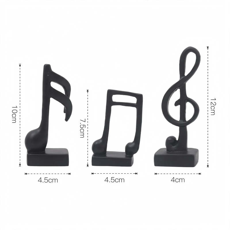 Three music note figures, resin, modern