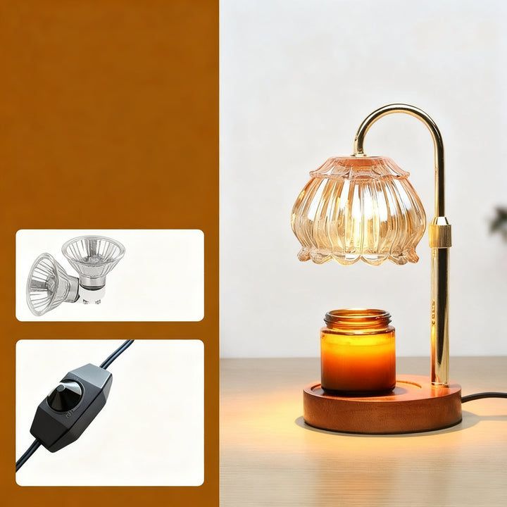 Wax melting lamp with wooden base