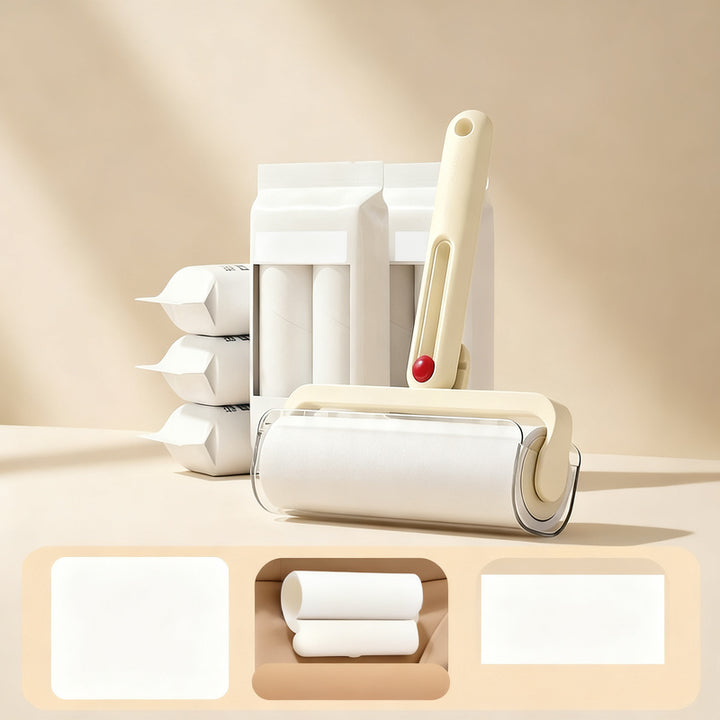 Lint roller with replacement rolls, foldable