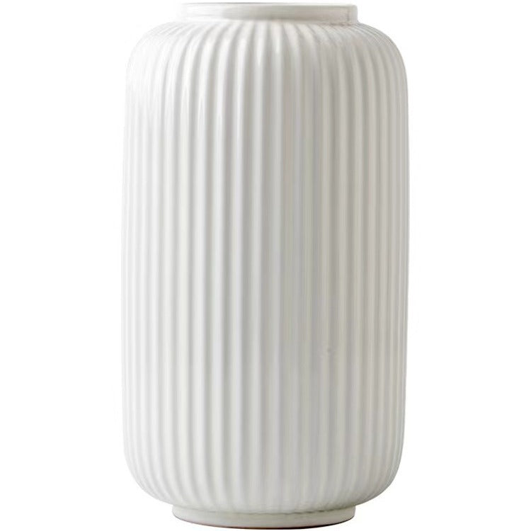 Ceramic flower vase with grooves, modern, white
