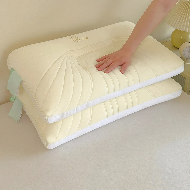 Cooling pillow with ice silk cover, ergonomic