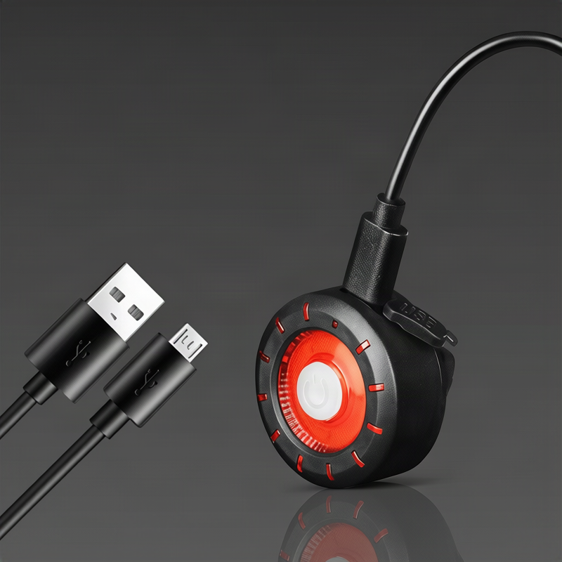 Round bicycle rear light with USB charging