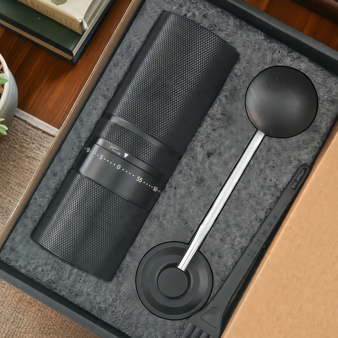 Hand coffee grinder with CNC grinding mechanism and brush