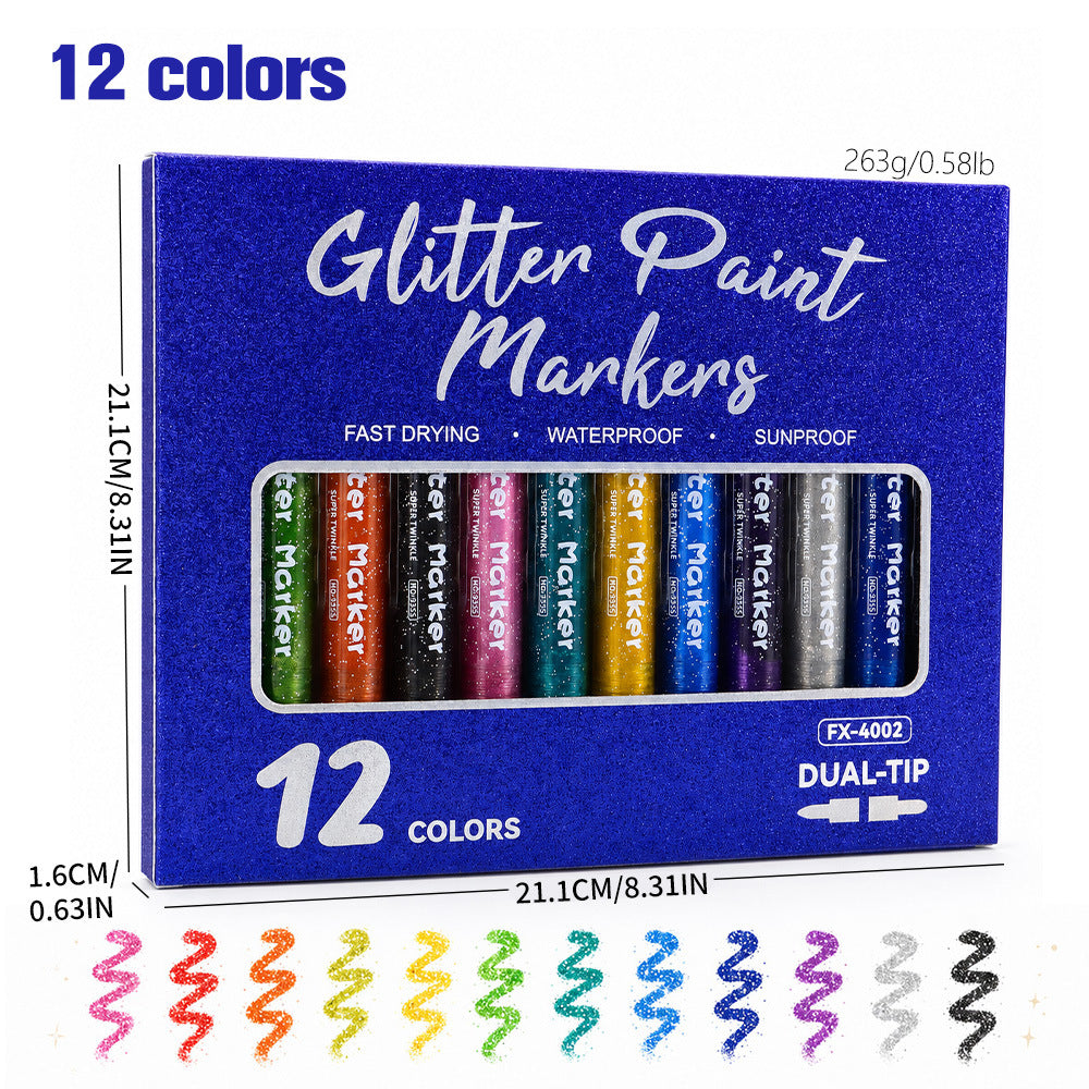 Double-headed marker with glitter effect
