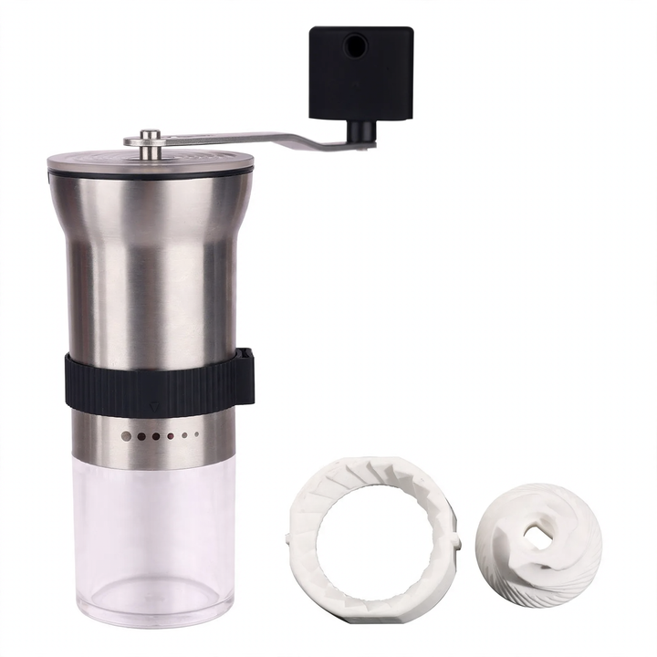 Hand crank coffee mill with ceramic or steel grinding mechanism