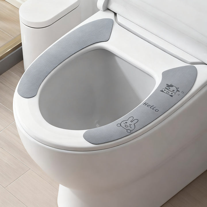 Plush toilet seat cover, self-adhesive