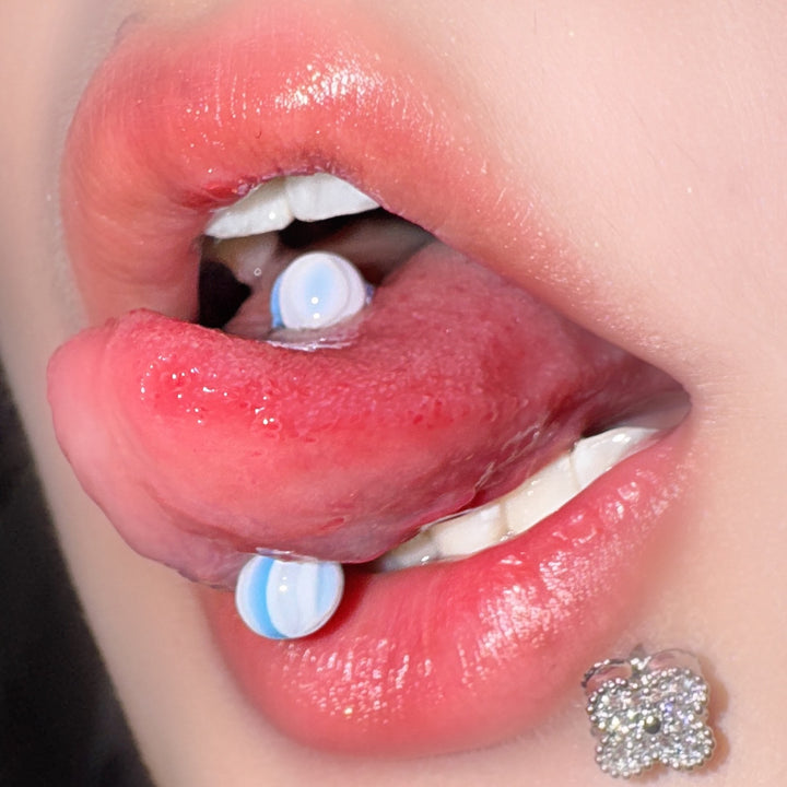 Lip studs stainless steel with rhinestones, various sizes