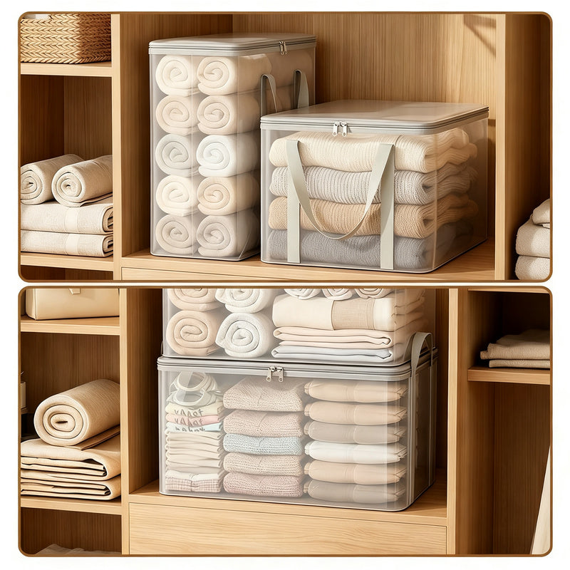 Transparent storage bag for clothing and bedding